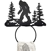 Bigfoot Sasquatch Metal Towel Holder - Rustic Towel Ring - Rustic Cabin, Lodge, Mountain Art Decor - Bigfoot Sasquatch Gift (Mat Black)