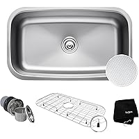 Kraus KBU14E Outlast MicroShield Scratch-Resist Stainless Steel Undermount Single Bowl Sink, 31.5" 16 Gauge, Premier Series