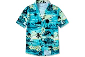 Betusline Boys and Men's Hawaiian Shirts Summer Beach Shirt Aloha Luau Shirts for Mens and Kids (2T-4XL)