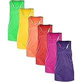 Sexy Basics Womens 6 Pack Active Sport Wide Arm-Hole Loose Fit Work Out Racer Back Tank Tops