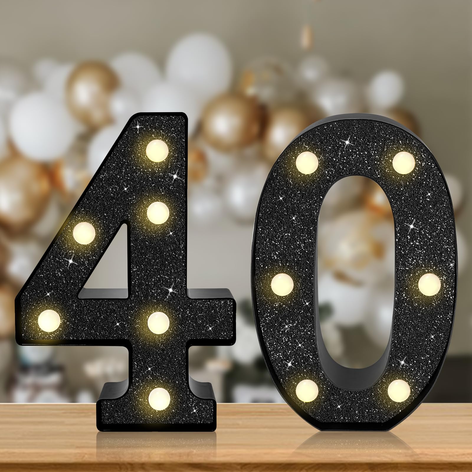 Photo 1 of 8.7In 40th Birthday Decorations Gifts for Her Him, Light Up Numbers Decorative Sign for 40th Birthday Wedding Work Anniversary Backdrop Table Wall Decor?Black?