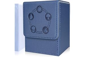 AFIING Card Deck Box for MTG, Card Storage Box Fits 100+ Single Sleeved Cards, PU Leather Strong Magnet Trading card deck box for Magic Commander TCG CCG -Includes 100 PVC Card Holders (Navy)