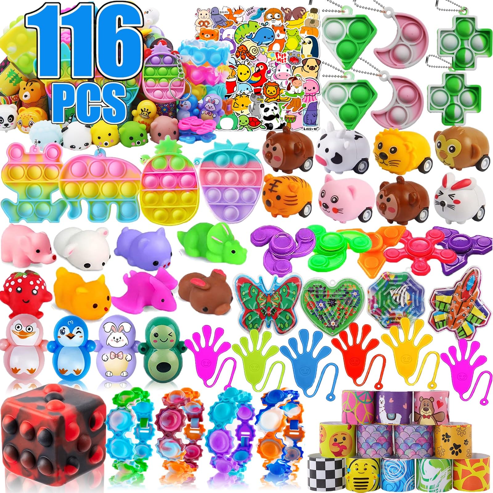 Photo 1 of 116 Pcs Pop Party Favors for Kids, Fidget Treasure Box Toys, Classroom Prizes, Pinata Filler Goody Bag Stuffers, Treasure Chest, Carnival Prize Box Toys for Boys Girls, Easter Basket Eggs Fillers