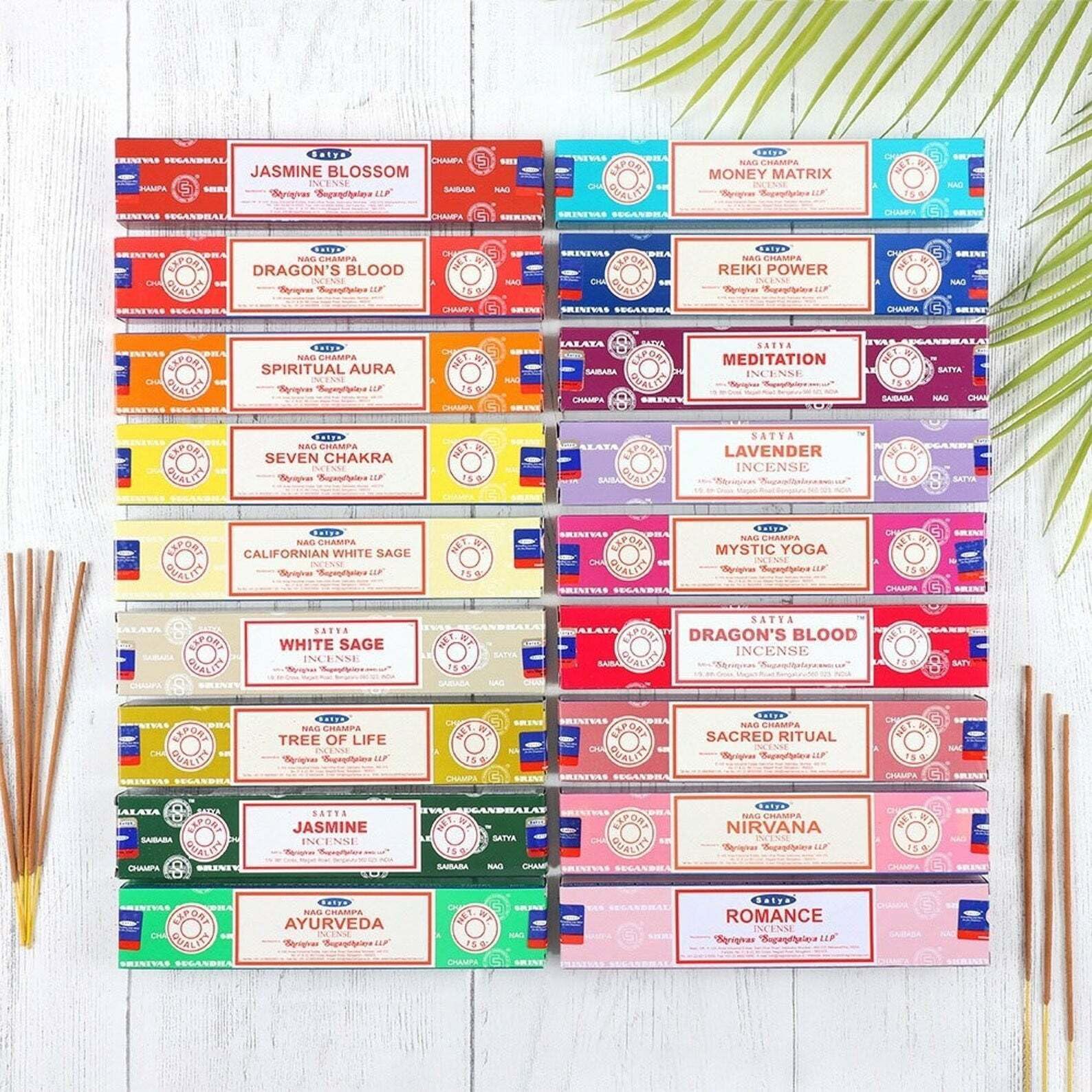 Satya Nag Champa Incense Sticks Set – 12 Packs x 15g with Holder | Assorted Fragrances | Authentic Aromatherapy & Meditation | Hand-Rolled Incense - MULT1