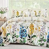WONGS BEDDING Beige Comforter Set Queen Size 8 Piece Bed in a Bag Colorful Floral Botanical Comforters with Sheets, Soft Microfiber Farmhouse Complete Bedding Set for All Season