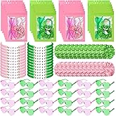 XunYee 96 Pcs Witch Theme Party Favor Supplies Pink and Green Hair Scrunchies Friendship Bracelets Sunglasses Bags Neon Friendship Gifts for Fans Women Pink and Green Party Favors (Charming)