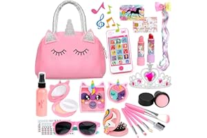 HEANING Play Purse Little Girls Toys - Fake Pretend Makeup for Toddlers with Girls Purse Pretend Play Girls Toys for 3 4 5 6 Year Old Toddler Purse Fake Kids Phone Birthday Gifts for Girls