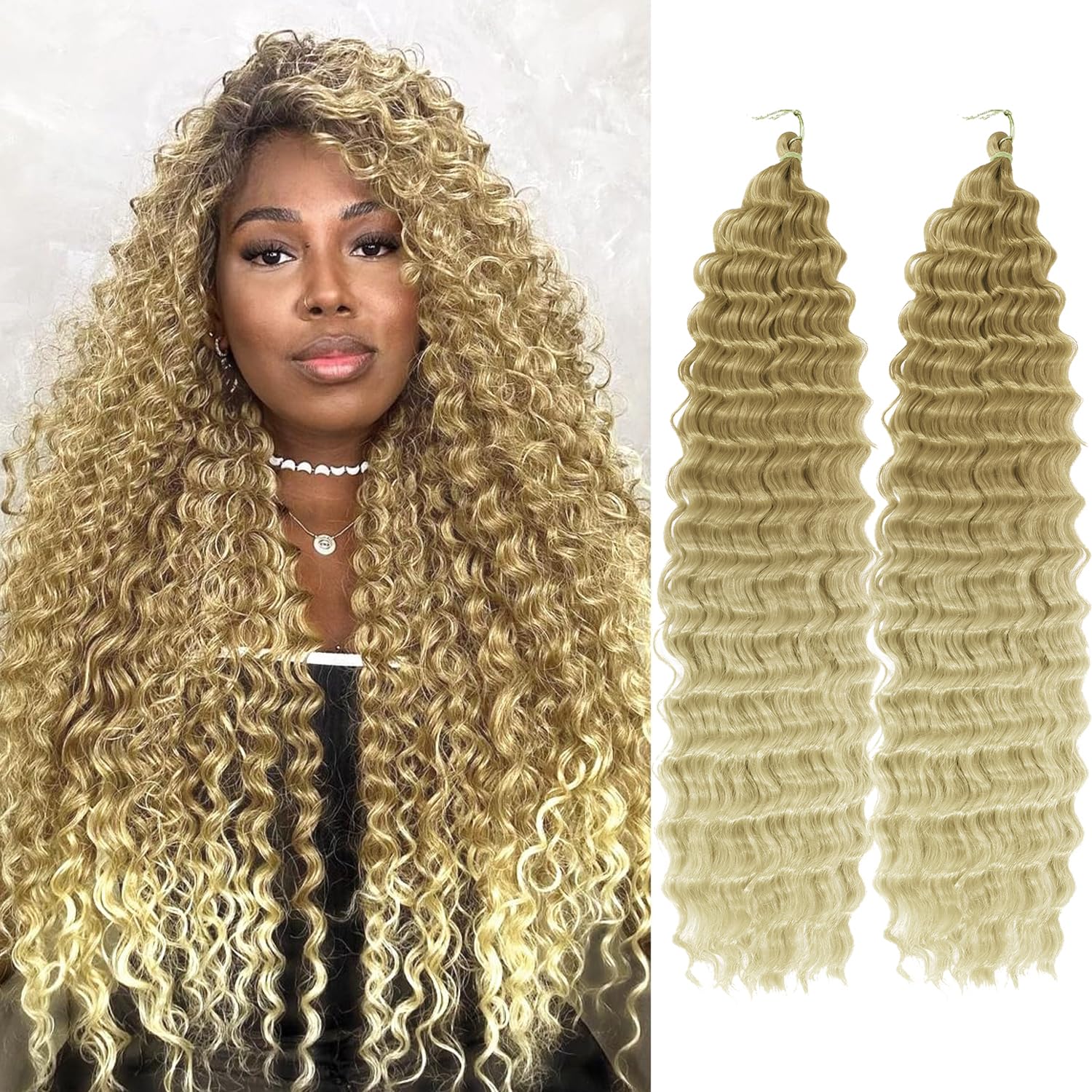Ocean Wave Crochet Hair 24 Inch 2 Packs Deep Wave Curly Braiding Hair Extensions Synthetic Curly Crochet Hair For Black Women