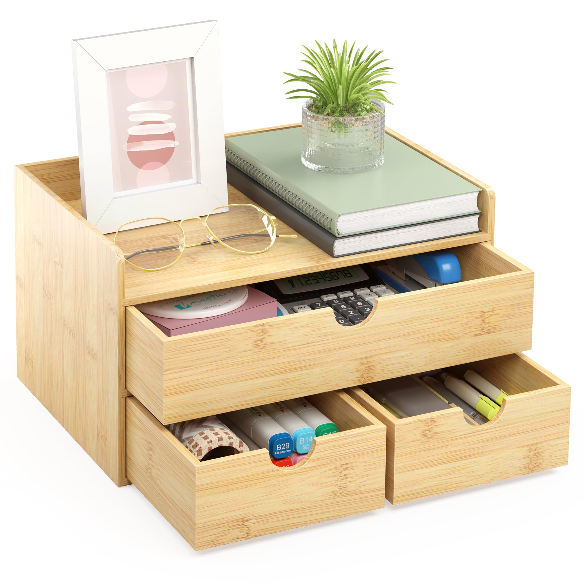 Wisuce Bamboo Desk Organizer - Mini Bamboo Desk Drawer Tabletop ...