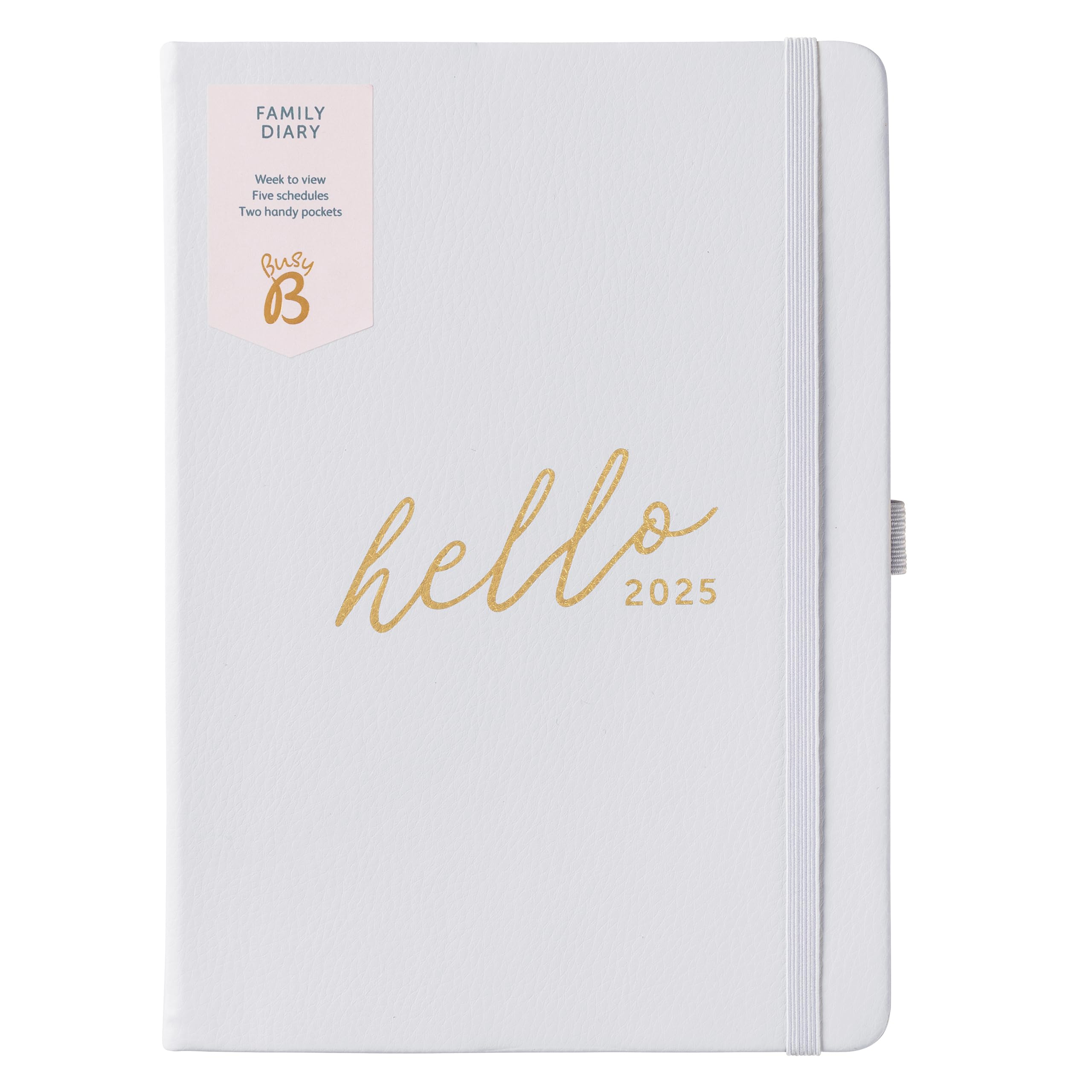 Busy B 2025 A5 Family Diary - Weekly Planner with 5 Schedules, Light Lilac Faux Leather Cover & Gold Foil - Life Planner for Busy Families - Includes Year Planner, Birthdays & Tear-Off Notes