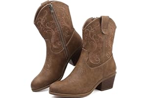 Ziitop Cowboy Boots Woman Short (Brown/Black/Tawny）Size 6-10.5