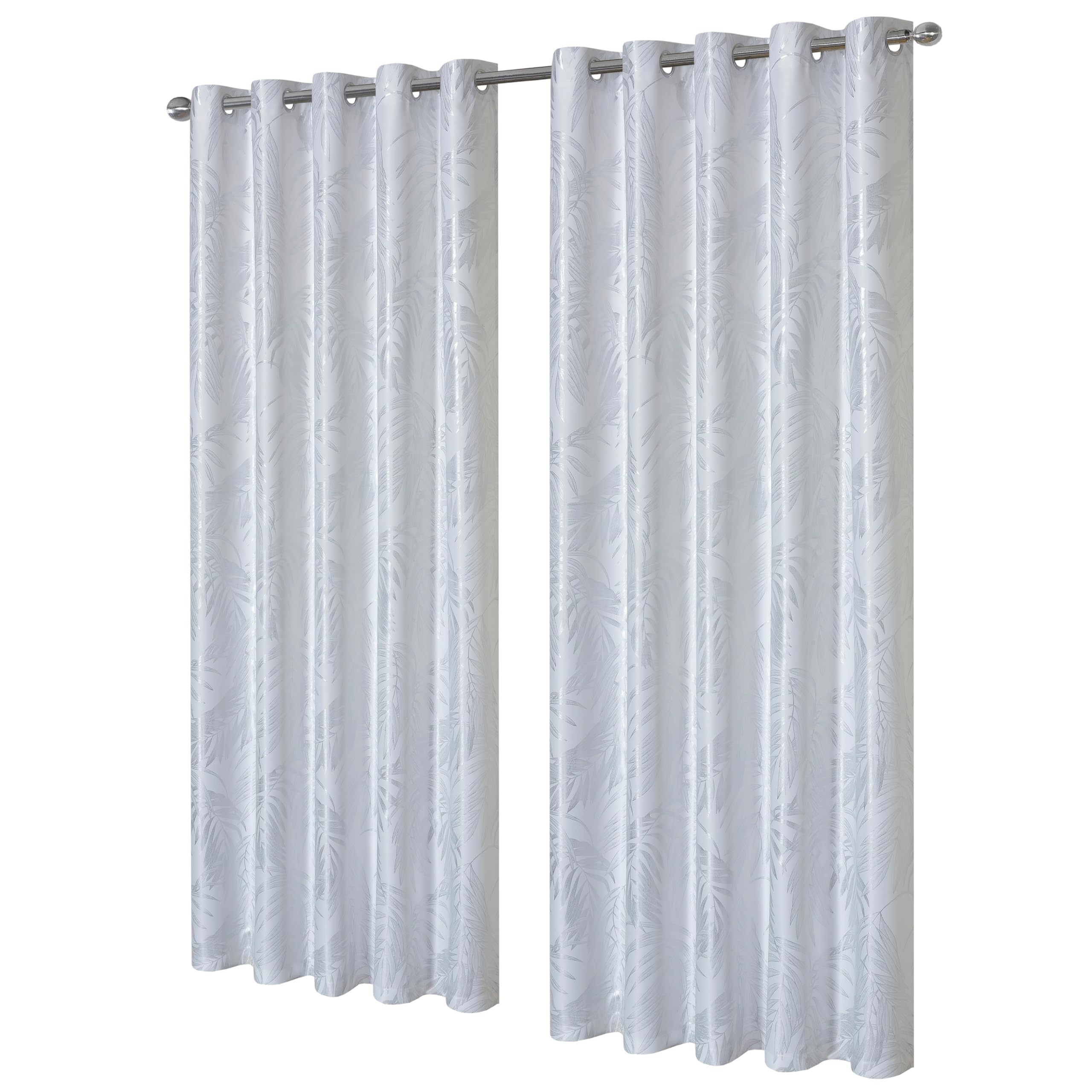 Olivia Rocco Leaf Sparkle Blackout Curtains Super Soft Thermal Insulated Ring Top Eyelet Curtain for Living Room Bedroom Drapes Window Black 2 Panels Home Decoration, White 66x72