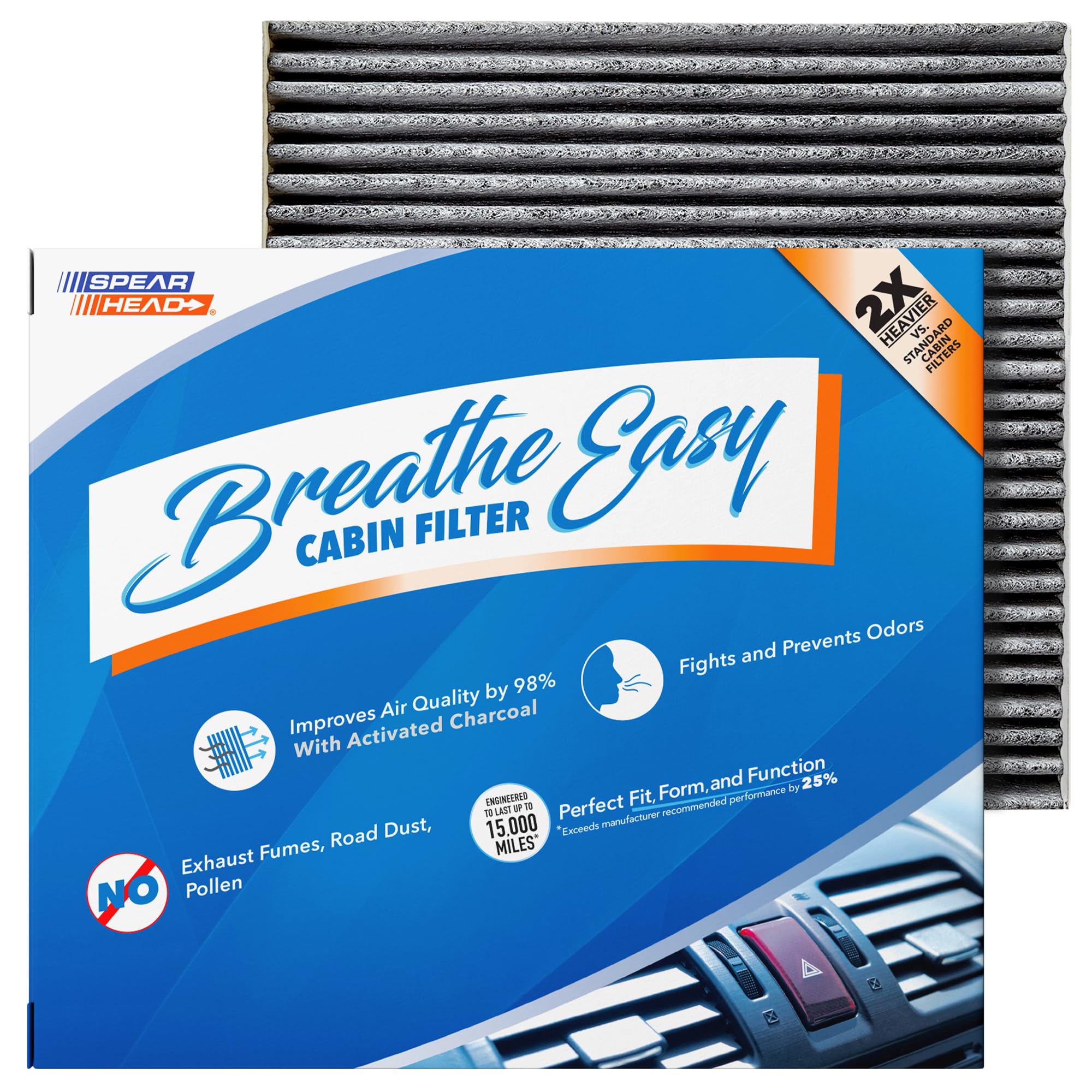 Spearhead Odor Defense Breathe Easy AC & Heater Cabin Filter | Fits Select 2009-2025 Acura/Honda Like OEM | Up to 25% Longer Lasting w/Activated Carbon (BE-182)