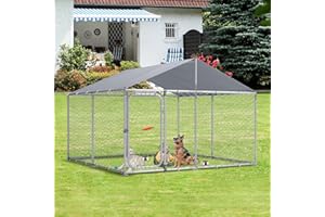 IUXPAM Outdoor Large Dog Kennel, 7.5 x7.5 x5.2 FT Big Enclosure Outside Run for Large Breed Dogs, Fence Cage Pen with Anti-UV Waterproof Top Roof (90x90x63 inch)