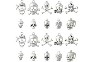 KitBeads 100pcs Halloween Skull Charms Mixed Style Skeleton Head Charms Tibetan Skull Head Charms for Jewelry Making