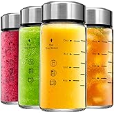 Glass Juice Bottles 4 Pack 12 oz - Wide Mouth Glass Water Bottles with Lids - Borosilicate,Stainless Steel Lids for Juicing, Smoothies, Infused Water, Beverage Storage, Leakproof, Reusable, BPA Free