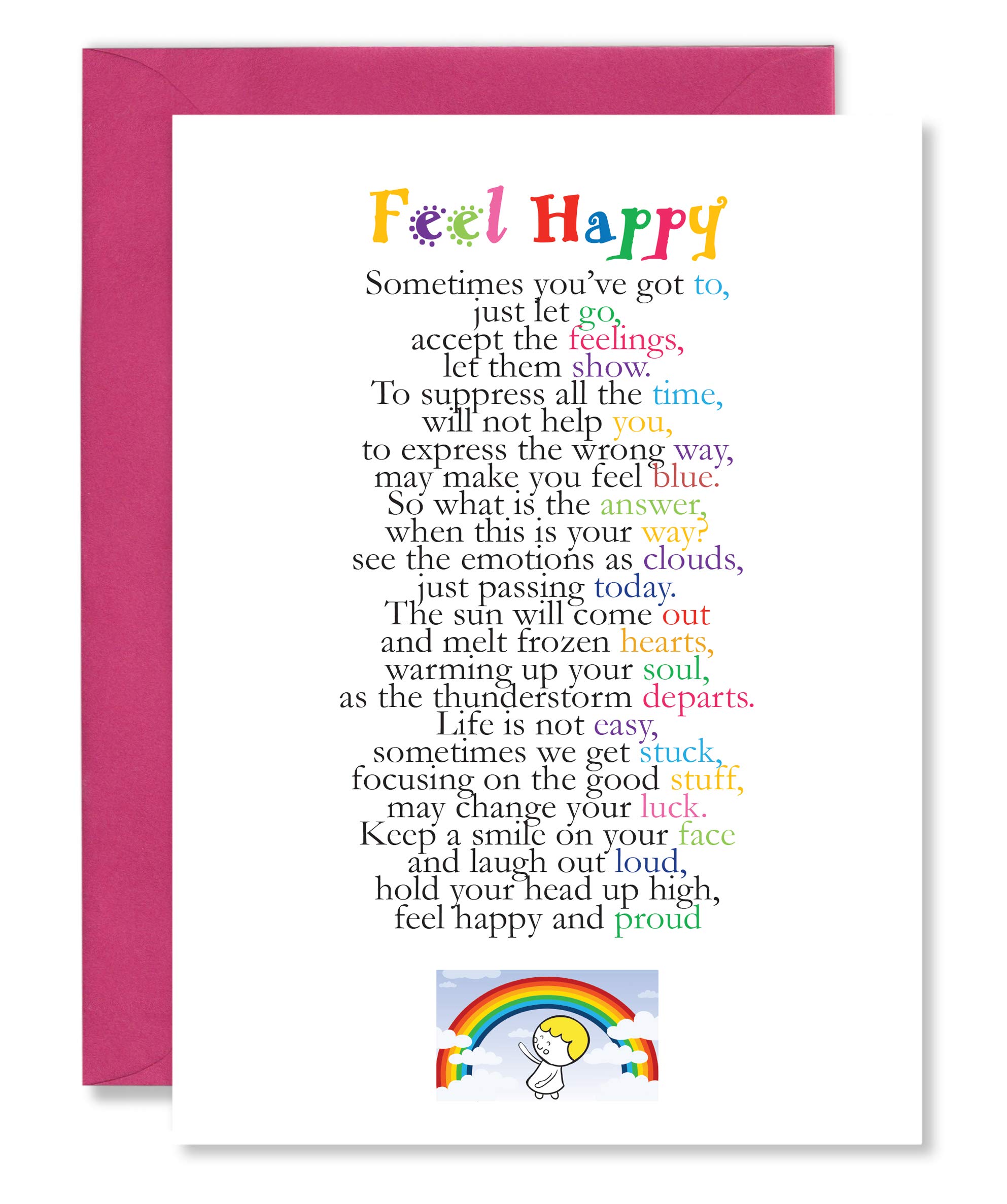 Clarabelle Cards - Feel Happy - Supportive | Proud of You | Inspirational | Motivational Thinking of You Encouragement Poem Verse Greetings Card sold by Card Candy