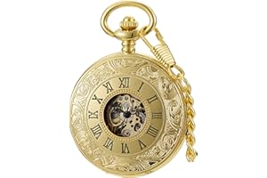 Alwesam Vintage Design Case Mechanical Men's Watch Double Face Roman Numerals Clock Hand Wind Pocket Watch with Chain&Box