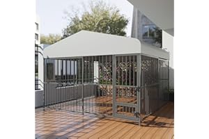 PEAKPURSUIT Large Dog Kennel Outside,10x10x6 FT Heavy-Duty Outdoor Cage with Roof and Lock,Covered Outside Kennel,for Medium and Large Dogs,Easy Assembly