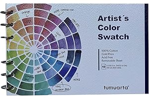 tumuarta Artist’s Color Swatch Book, 100% Cotton, 5.5x8.5”, 140 LB, 300GSM, 10 Removable Sheets, Cold Press, Painter`s Color Diary for Watercolors, Acrylic, Oil Pastel, Markers and More, Spiral