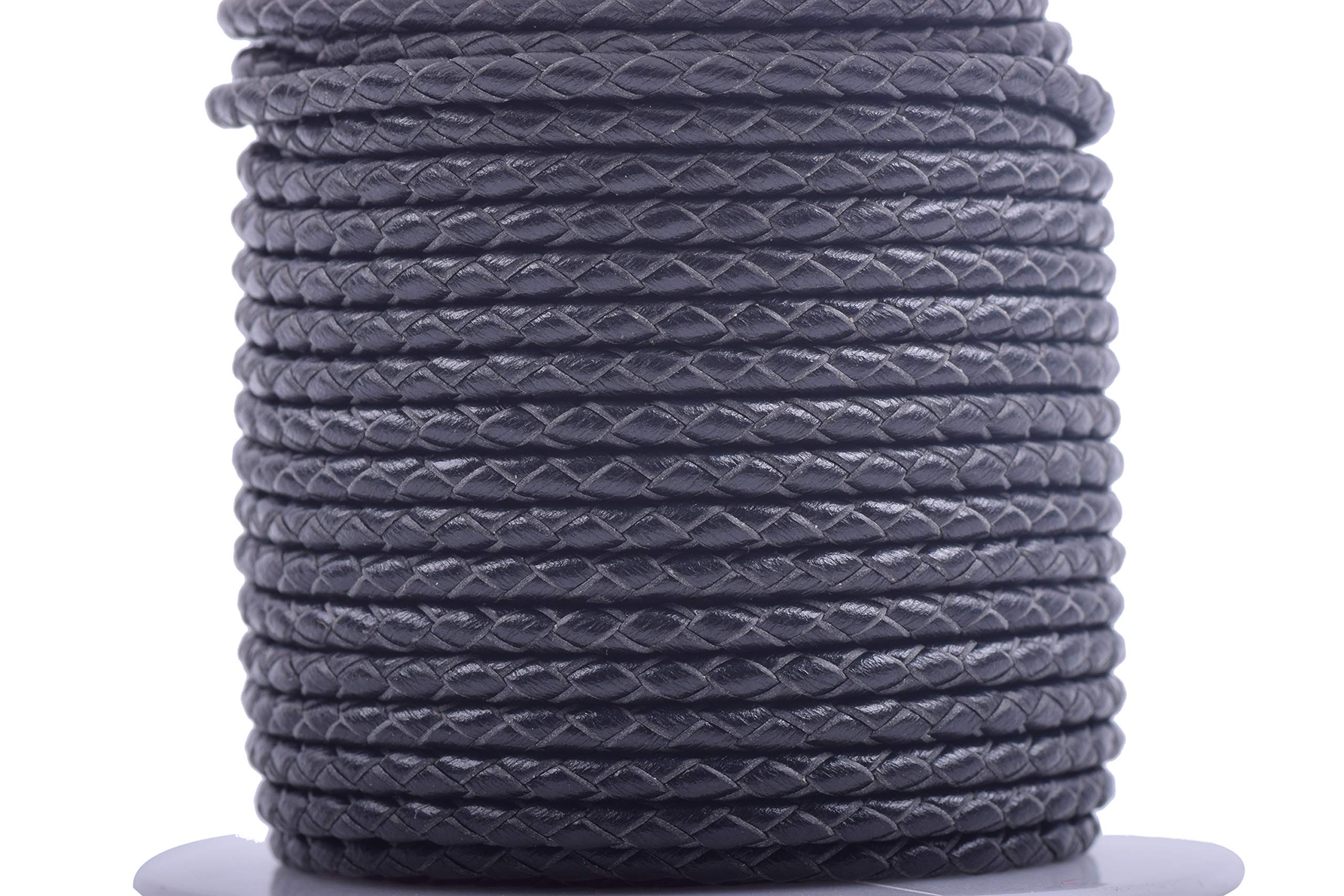 KONMAY 4.5Meters 2.5mm Round Black Geneuine Braided Leather Cord Bolo Leather Cord… — image 1
