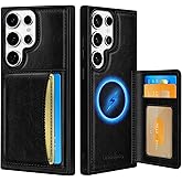 Uppuppy for Samsung Galaxy S25 Ultra Case with Wallet - Fits 4 Card Slots, Compatible with MagSafe for Women Men Leather Credit Card Holder Kickstand Phone Cover for Samsung S25 Ultra, Black