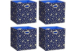 ArcaGuru 11x11 Cube Storage Bins, Collapsible Storage Bins Fabric Storage Cubes Organizer Baskets Box Drawers for Shelves, Closet, Wardrobe, Bookshelf, Cabinet, 4 Pack, Navy Blue/Gold