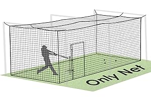ORIENGEAR Baseball Batting Cage Nets, ONLY NET, 70'L/55'L/35'L/20'L Baseball and Softball Cage Netting, 1.88" #45 Mesh, Professional Fully Enclosed PE Hitting Cage Net with Door, Without Poles