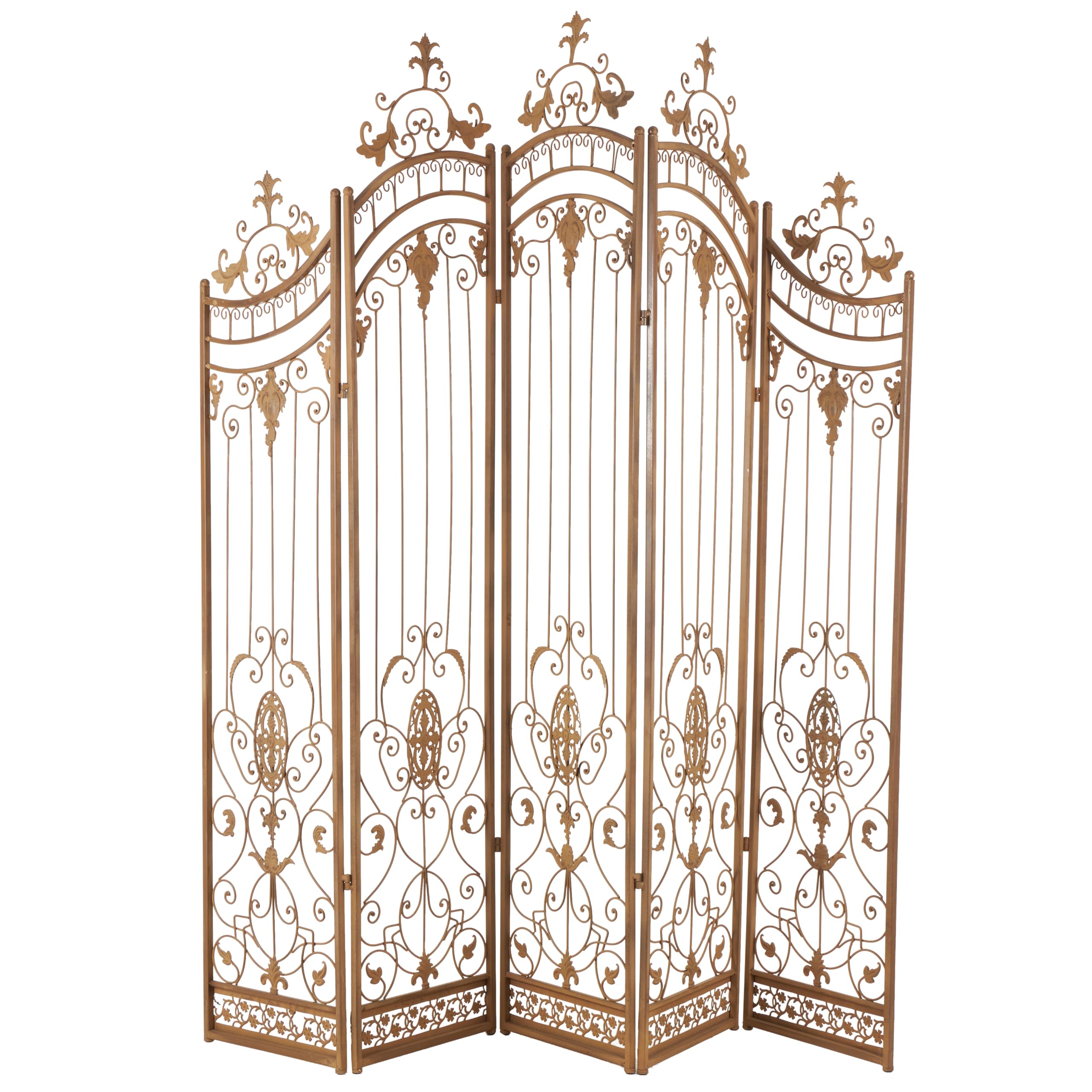 Photo 1 of **PARTIAL SET**Deco 79 Metal Partition Room Divider Screen Hinged Foldable Arched Partition 5 Panel Privacy Screen with Relief Acanthus Design, Room Partition 80" x 1" x 80", Bronze