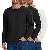 DEHORU 3 Pack Mens Waffle Shirts Long Sleeve Shirt Regular Fit Casual T-Shirt Crewneck Lightweight Pullover Top