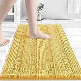 Grandaily Chenille Striped Bathroom Rugs 24x16, Extra Thick and Absorbent Bath Mats, Non-Slip Soft Plush Shaggy Shower Carpet, Machine Wash Dry, Bath Rug for Bathroom, (Small, Yellow)