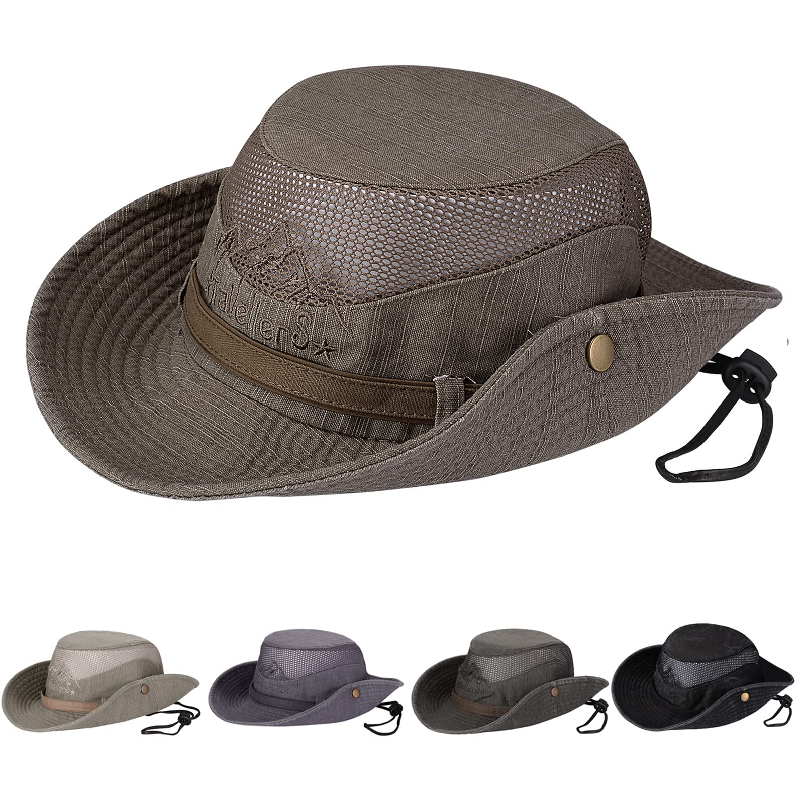 Photo 1 of Obling Sun Hat, Fishing Hat UPF 50 Wide Brim Bucket Hat Safari Boonie Hat Brown