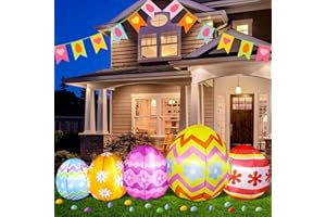 Baquler 8 ft LED Light up Inflatable Easter Eggs Decorations, Colorful Easter Blow up Yard Decoration for Easter Holiday Party Indoor Outdoor Home Yard Garden Lawn Decor