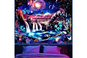 Apdidl Blacklight Galaxy Space Tapestry for Bedroom Aesthetic Mountain Mushroom Wall Tapestry Glow in the Dark UV Reactive Tapestry Decor Waterfall Wave Nature Wall Hanging for Room Decor 51"X60"