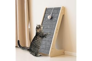 PETKARAY Felt Cat Scratcher, L Shaped Scratching Pad, Scratch Resistant Carpet Scratcher Ramp, Slot-Free Scratch Board with Toy Ball, Dark Grey