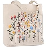 Perseverance Trade Aesthetic Embroidery Tote Bag for Women Cute Reusable Canvas Shoulder Bag for Shopping Grocery Book Gym