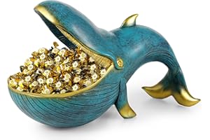 UREYMX 12'' Whale Statue, Resin Whale Figurine Fun Candy Dish Home Decor, Key Bowl for Entryway Table, Big Mouth Sculpture Table Art Gifts Decoration Sundries Container Storage Box （Bronze Cyan）