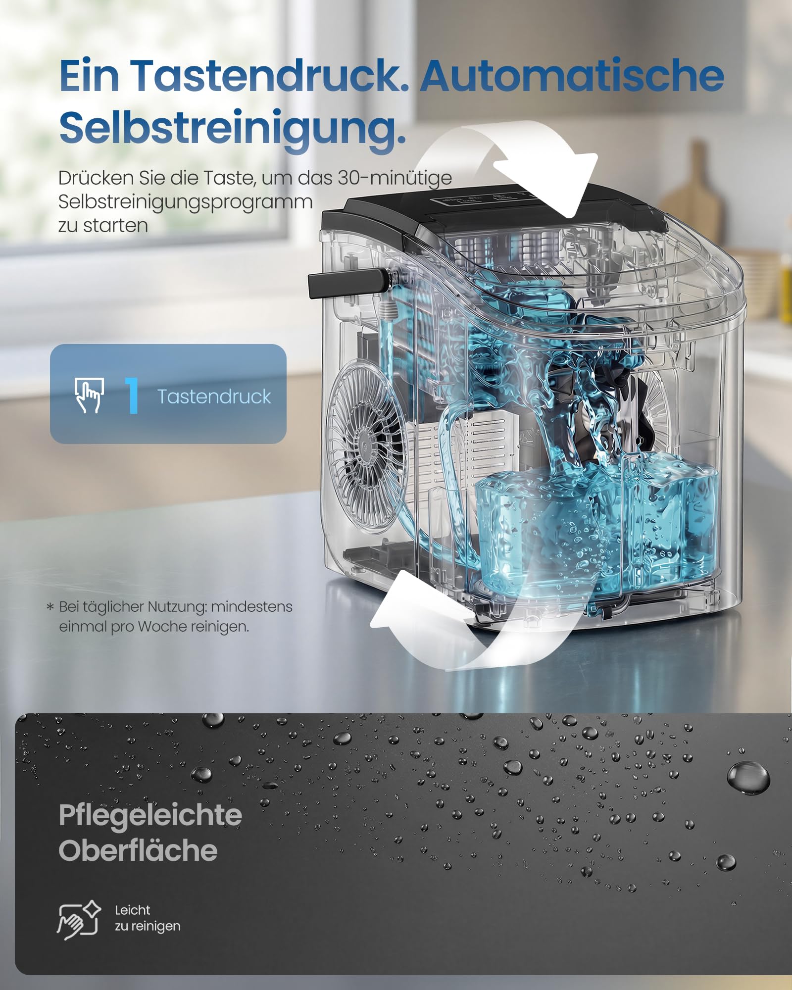 SONGMICS Eiswürfelmaschine, Eiswürfelbereiter, Eismaschine mit Selbstreinigung, in 6 Minuten 9 Würfel in 2 Größen, 12 kg in 24 Stunden, tragbar, Küche, WG, Party, Camping, tintenschwarz XZB001B1EU 4