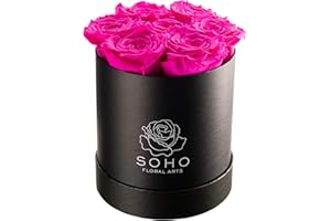 SOHO FLORAL ARTS | Roses Preserved Flowers | Genuine Roses That Last for Years | Flowers for Delivery Roses in A Box (Black Box, Radiant Pink Roses)