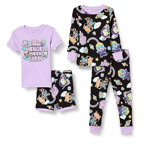 Amazon Essentials Disney | Marvel | Star Wars Toddler Girls' Pajama Set, 4-piece (Previously Spotted Zebra), Marvel Guardians, 3T