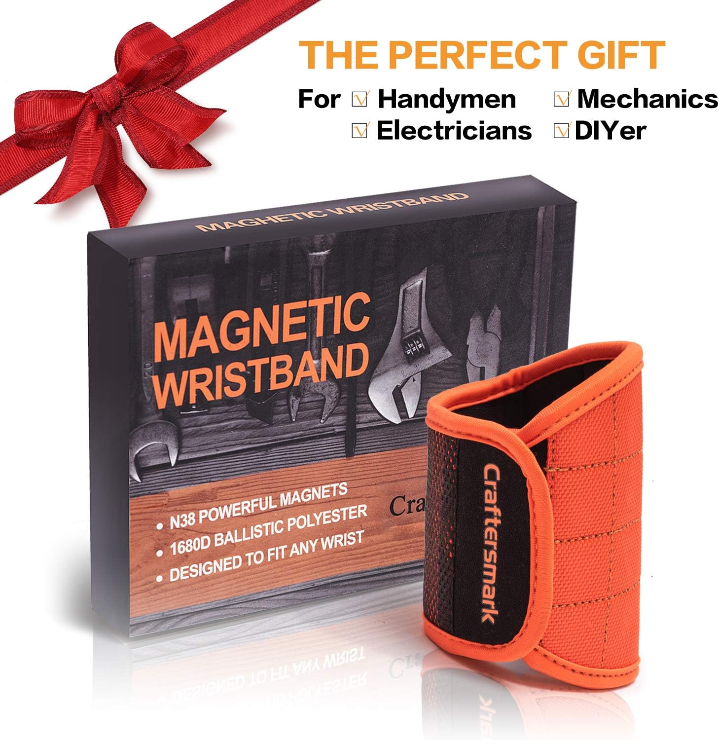 Magnetic Wristband - 16 Strong Magnets for Holding Screws/Nails/Drill Bits - Unique Cool Gadget Gifts for Men/Dad/Boyfriend/Husband/DIY Handyman/Him - - 