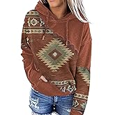 Lanaoree Women's Geometric Horse Print Aztec Hoodie Pullover Cowgirl Western Hooded Sweatshirt S-2XL