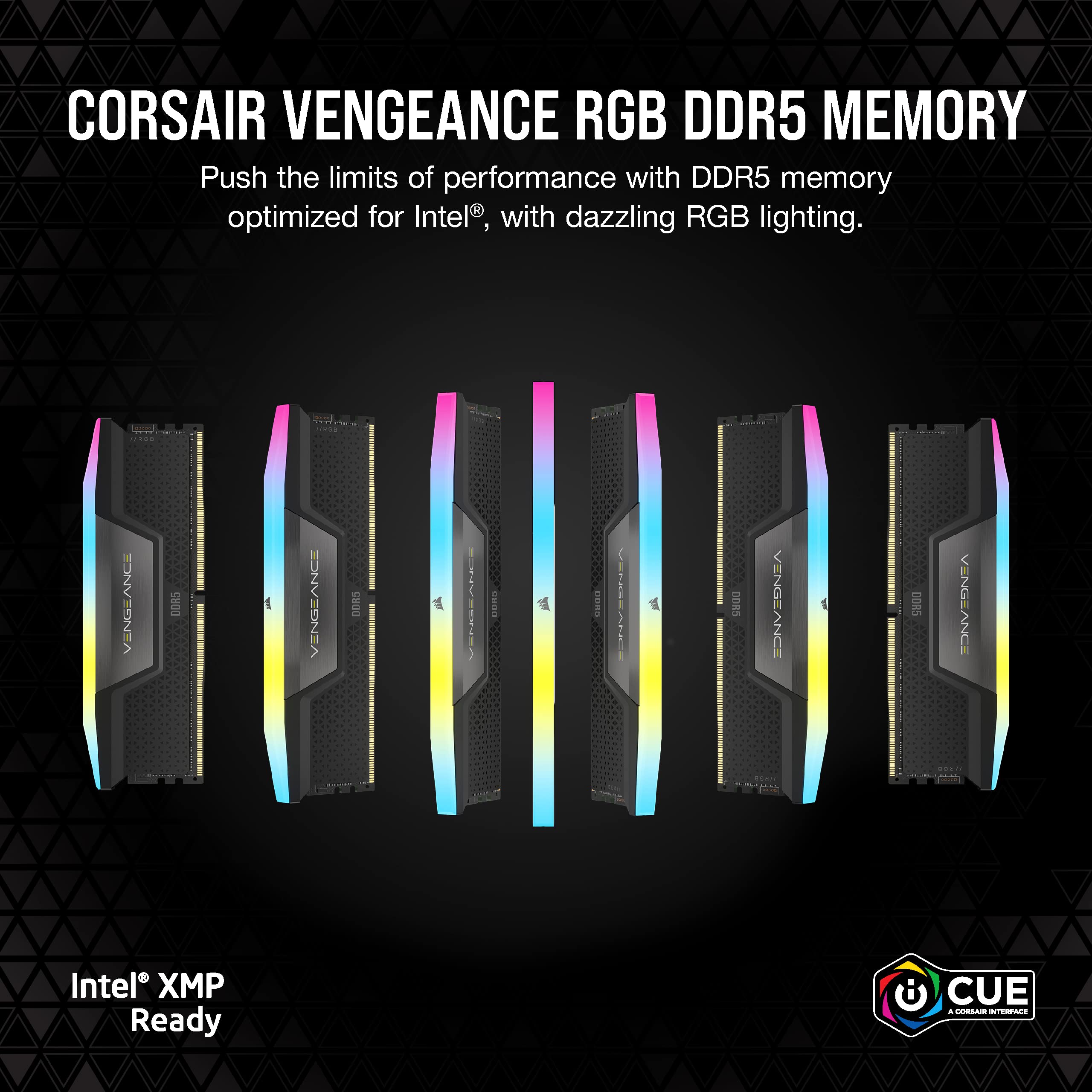 CORSAIR VENGEANCE RGB DDR5 RAM 32GB (2x16GB) 6000MHz CL36 Intel XMP iCUE Compatible Computer Memory - Black (CMH32GX5M2D6000C36)