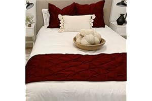 KBC linen Bed Runner Set 100% Cotton 800 Thread Count 5 Piece Pinch Pleated Bed Runner Set, Decorative Bed Scarf, 1 Pinch Pleated Bed Runner and 4 Pillow Shams, King Size Burgundy