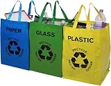 Premier Recycling Bags Set of 3 with Handles Multicoloured 40L 31x30x44cm view 1
