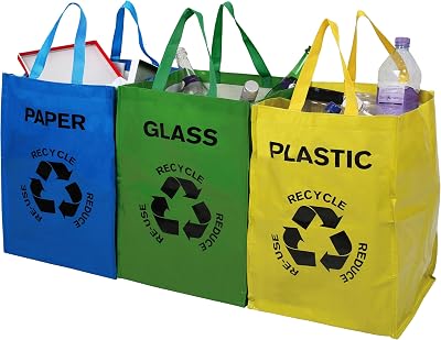 Premier Recycling Bags Set of 3 with Handles Multicoloured 40L 31x30x44cm