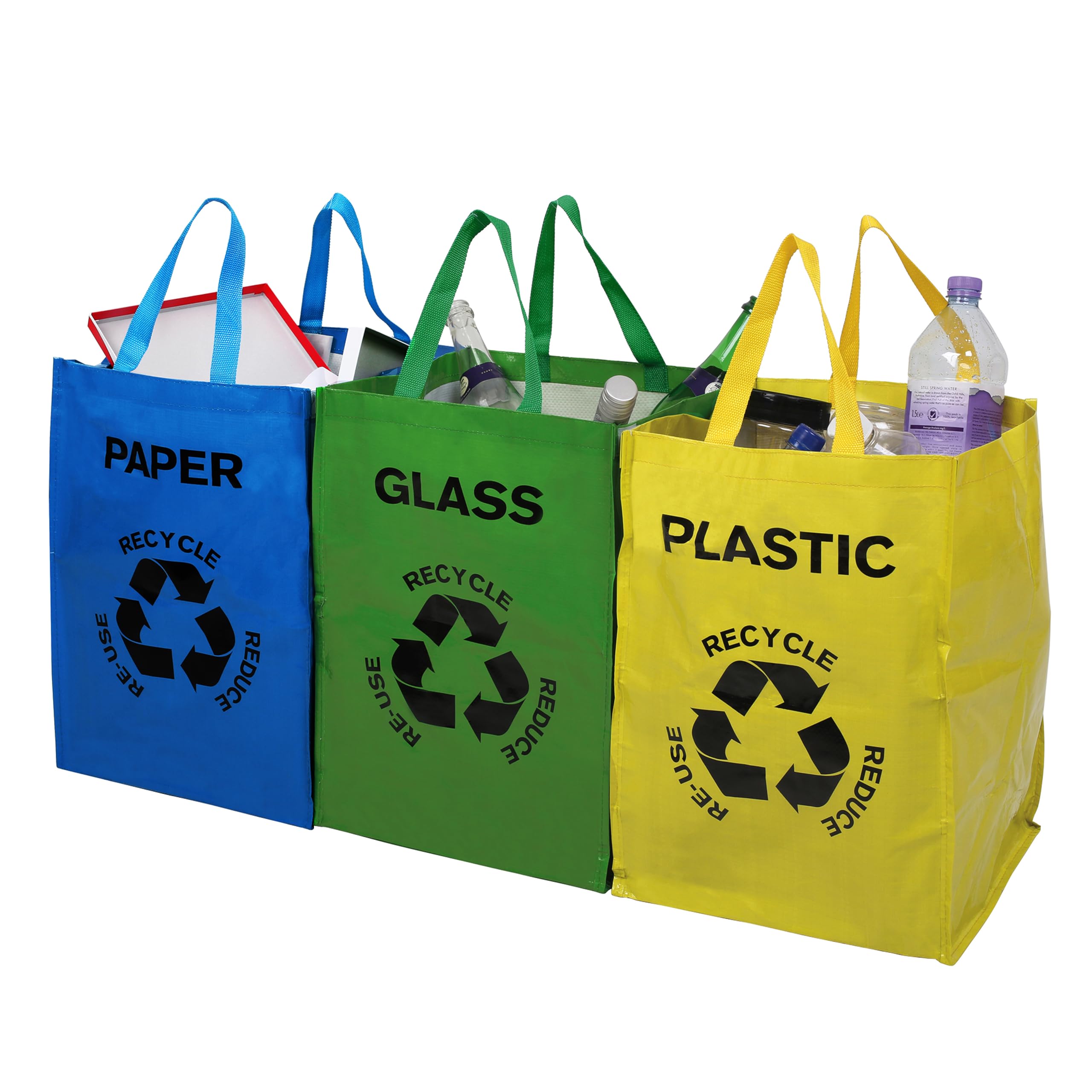 Premier Housewares Recycling Bags / Recycling Bin / Plastic Glass Paper Recycling Bags / Recycling Bags with Handles / Multicoloured Recycling Bin - Set of 3