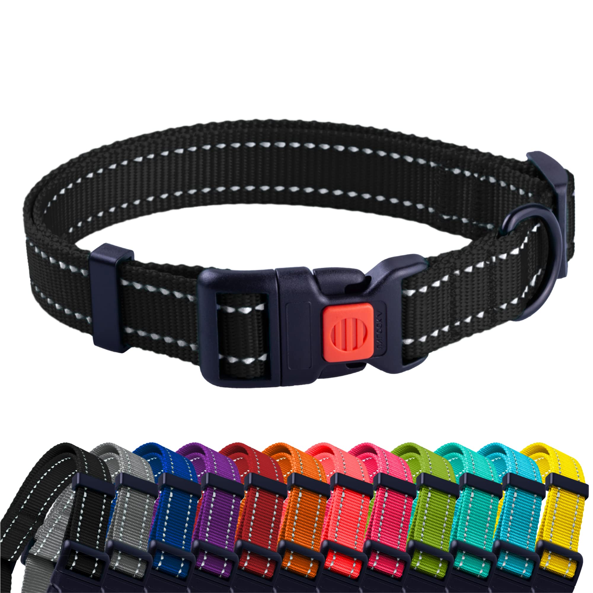 CollarDirect Reflective Dog Collar for a Small, Medium, Large Dog or Puppy with a Quick Release Buckle - Boy and Girl (Black, 12''-16'') — image 1