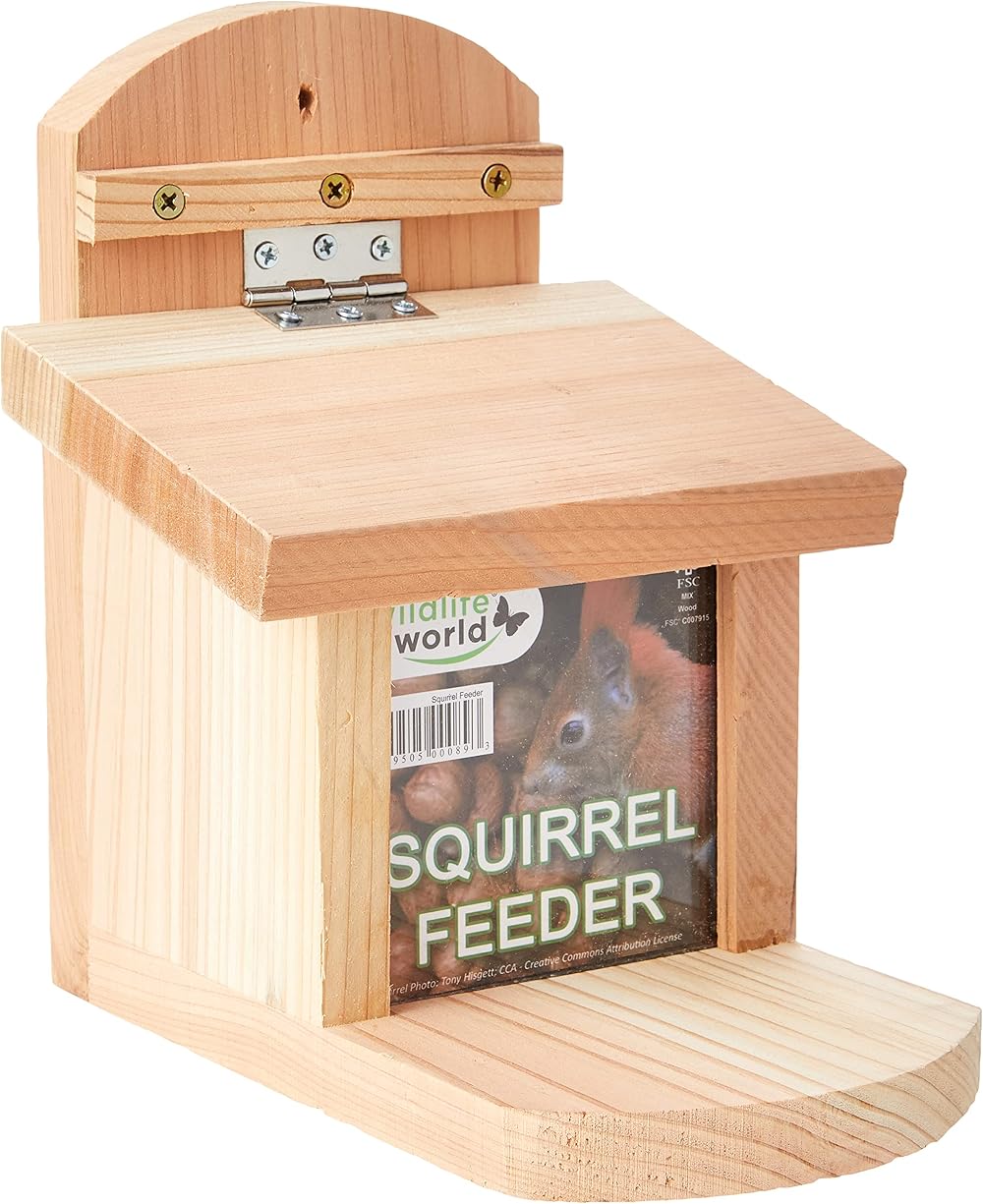 Wildlife World Wooden Squirrel Feeder Box with Lift Up Lid
