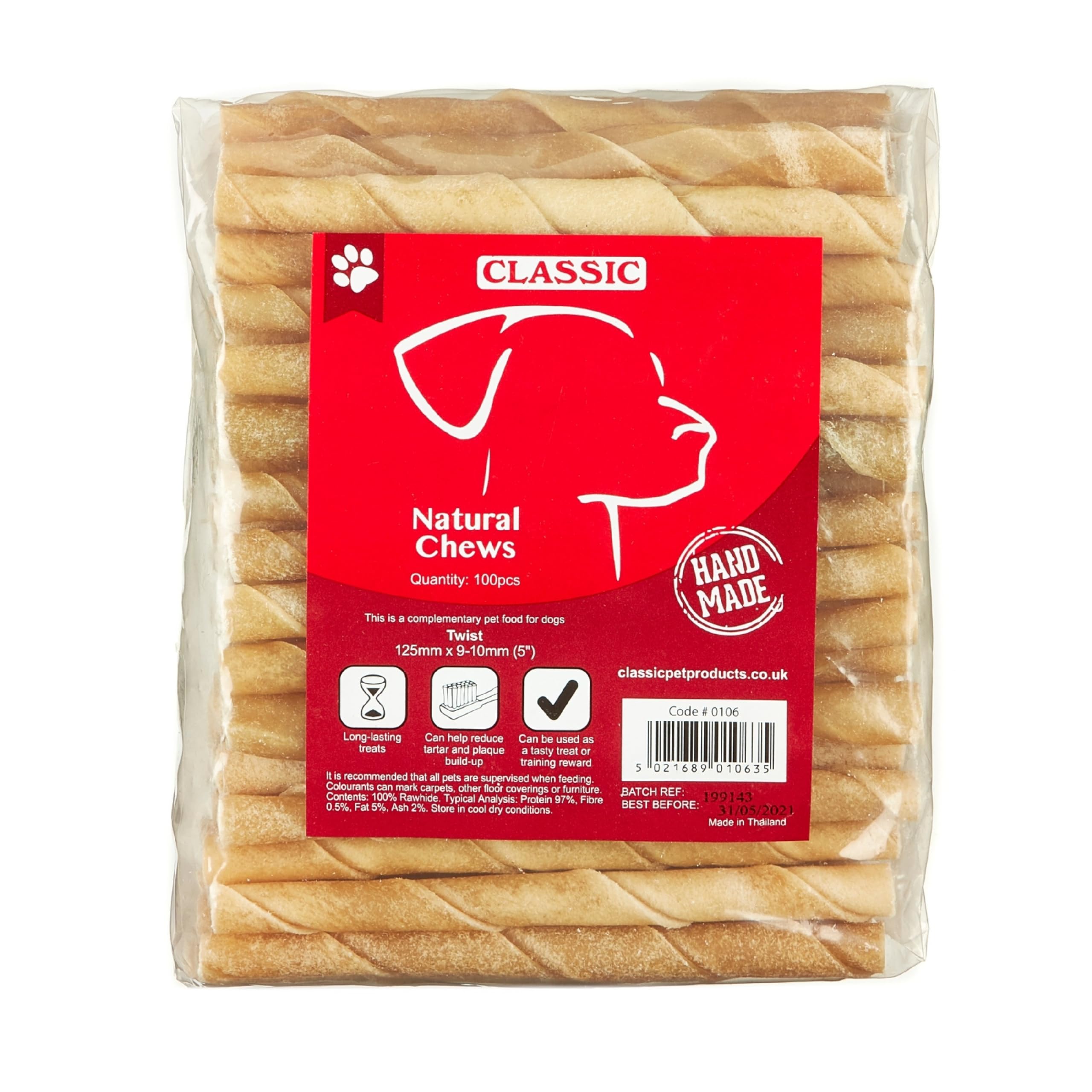 CLASSIC Rawhide Twist, 125 x 10 mm, Pack of 100